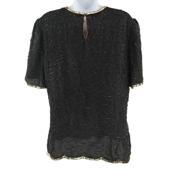 Vintage Black Beaded & Sequin Top with Pink and Gold Detailing | Size Medium - Picture 2 of 7
